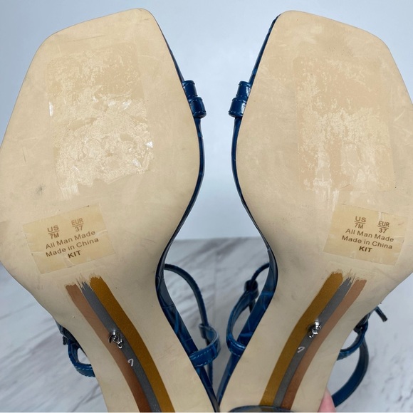 New! Sam Edelman Kit Blue Crocodile Faux Leather Heeled Sandal 7M - Picture 11 of 14